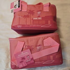 Trader Joe Valentine Day Mini Insulated Cooler Tote Lunch Bag Pink NWT Lot Of 2